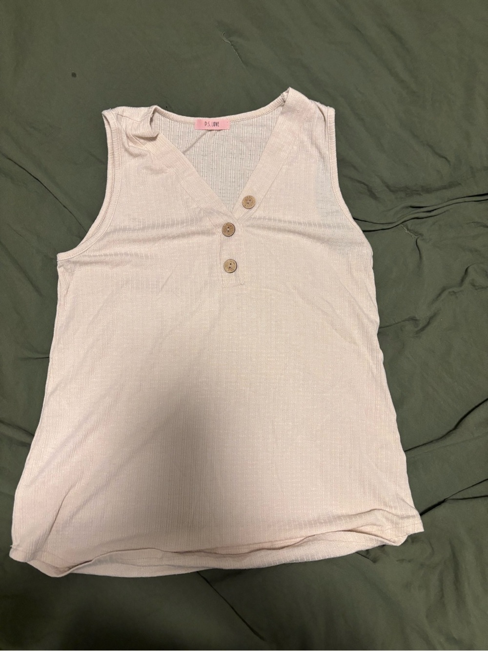 Light Beige Ribbed Button Henley Tank Top